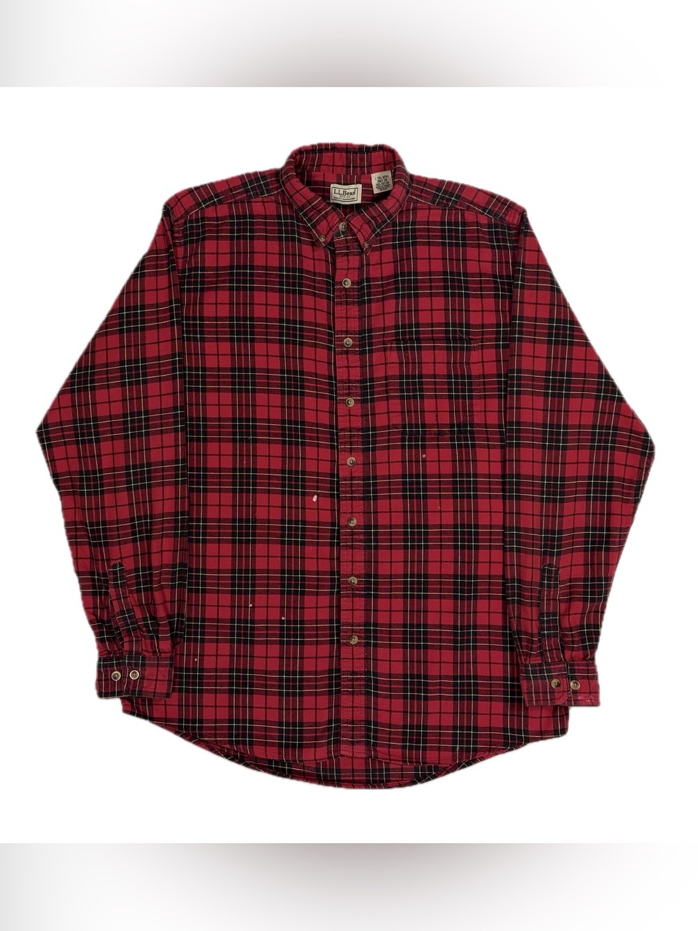 LL Bean OMT38 Made in Canada cotton red black plaid flannel shirt Men Large Tall